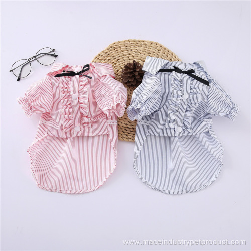 Spring summer striped two-tone bow small dog